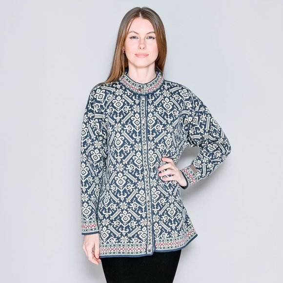 Dale of Norway Sweaters - DALE OF NORWAY Wool Blue & White Knit Cardigan